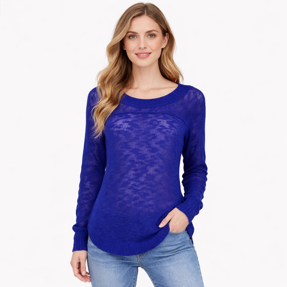 Rebellious One New Burnout Scoop neck Blue Casual Lightweight Sweater Size M